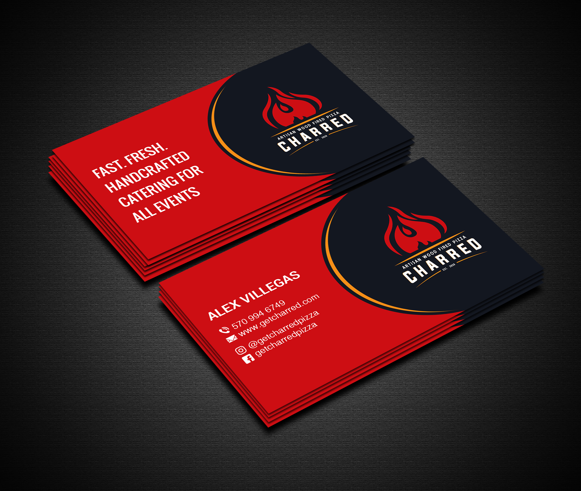 Business Card Design by Creations Box 2015 for Charred Artisan Wood Fired Pizza | Design #25673166