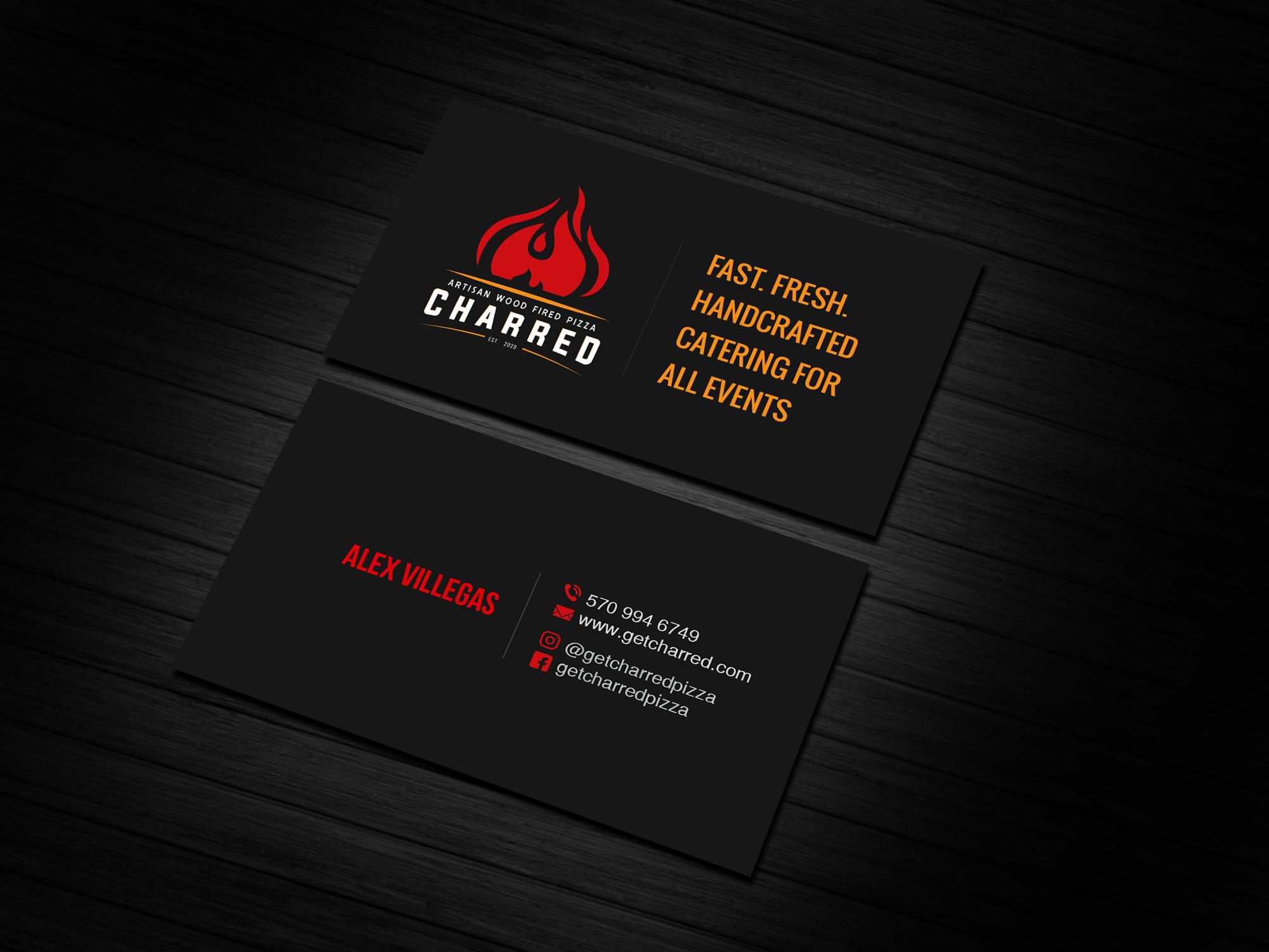 Business Card Design by Creations Box 2015 for Charred Artisan Wood Fired Pizza | Design #25673175