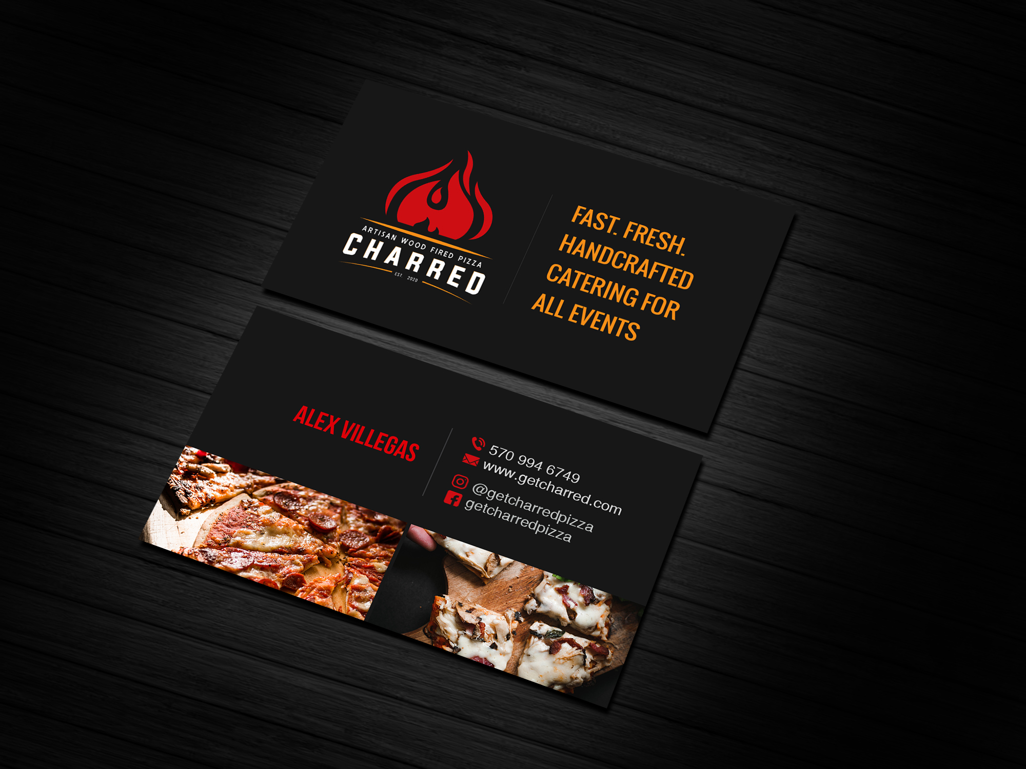 Business Card Design by Creations Box 2015 for Charred Artisan Wood Fired Pizza | Design #25673176