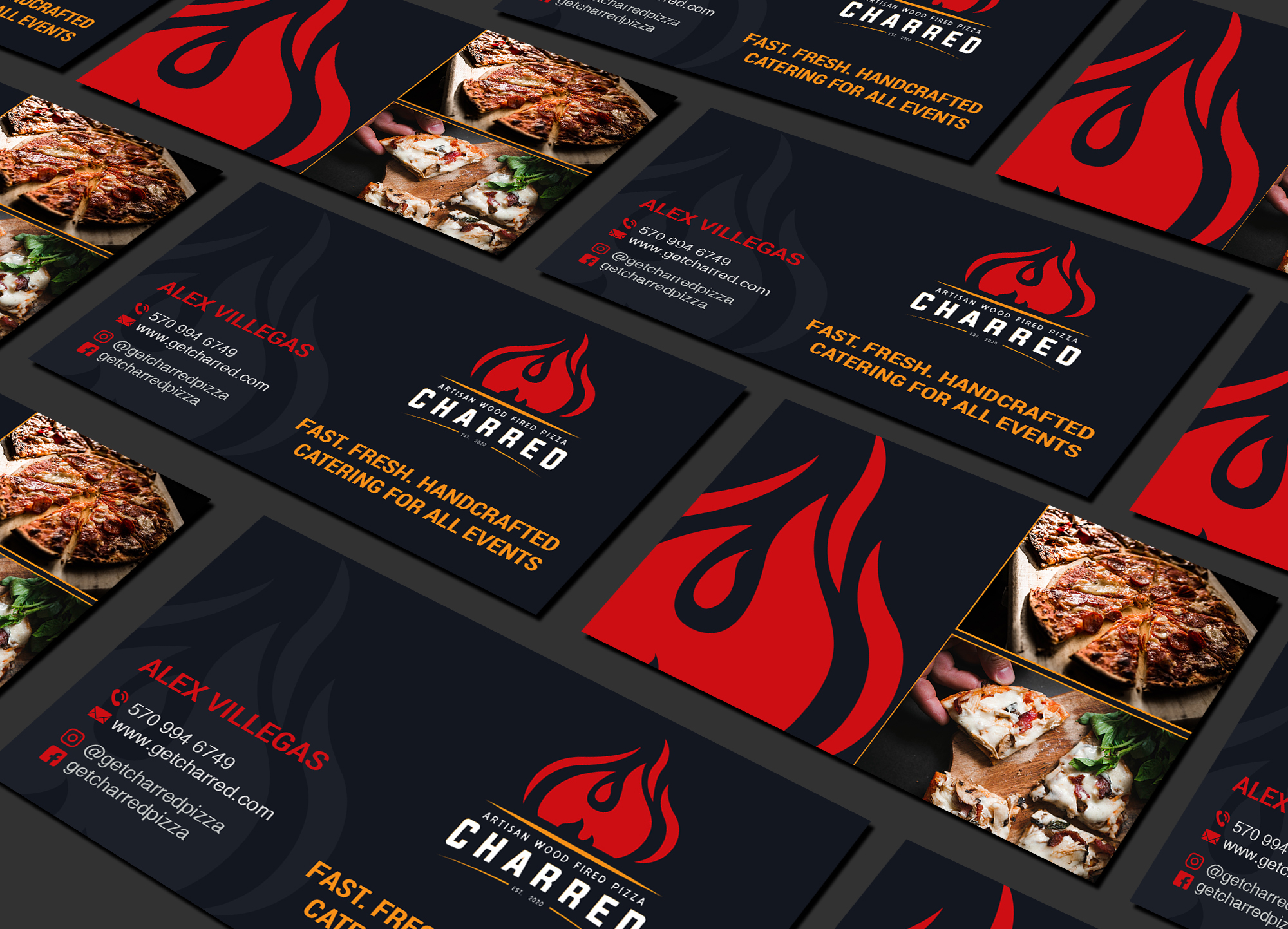 Diseño de Tarjeta de Presentación por Creations Box 2015 para Charred Artisan Wood Fired Pizza | Diseño #25673177