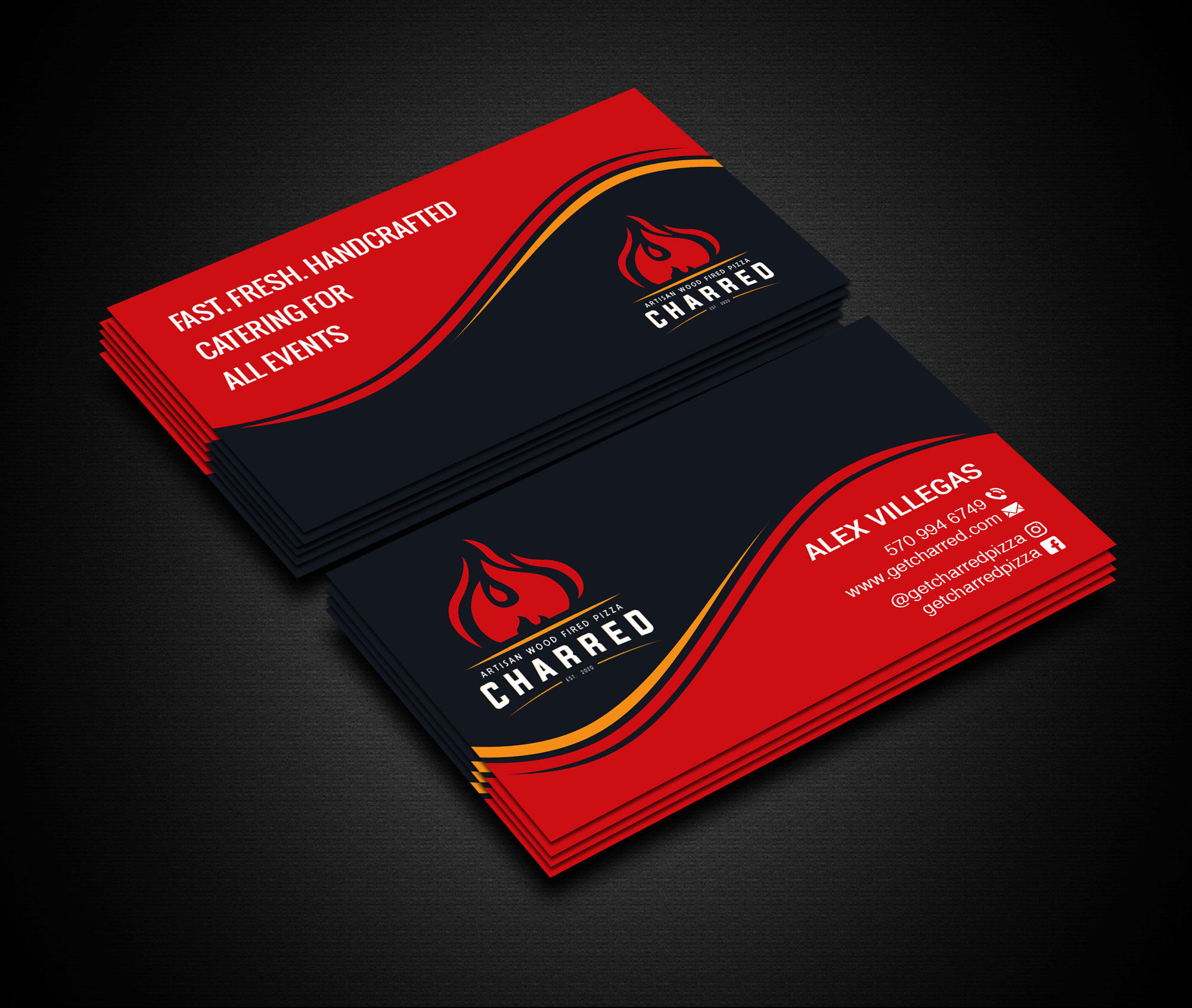 Business Card Design by Creations Box 2015 for Charred Artisan Wood Fired Pizza | Design #25673178