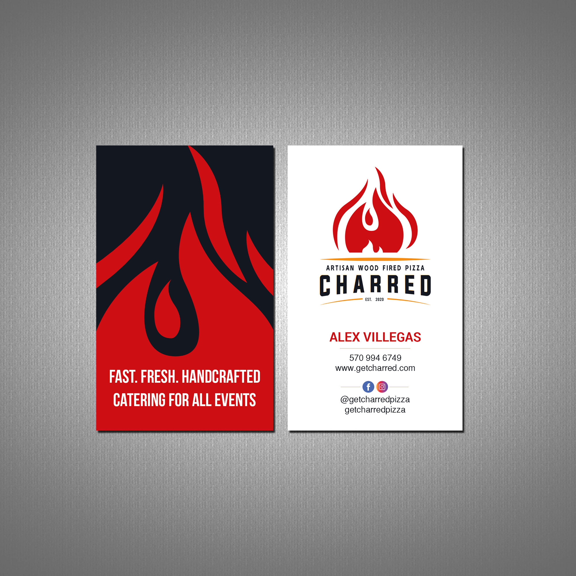 Business Card Design by Creations Box 2015 for Charred Artisan Wood Fired Pizza | Design #25673749