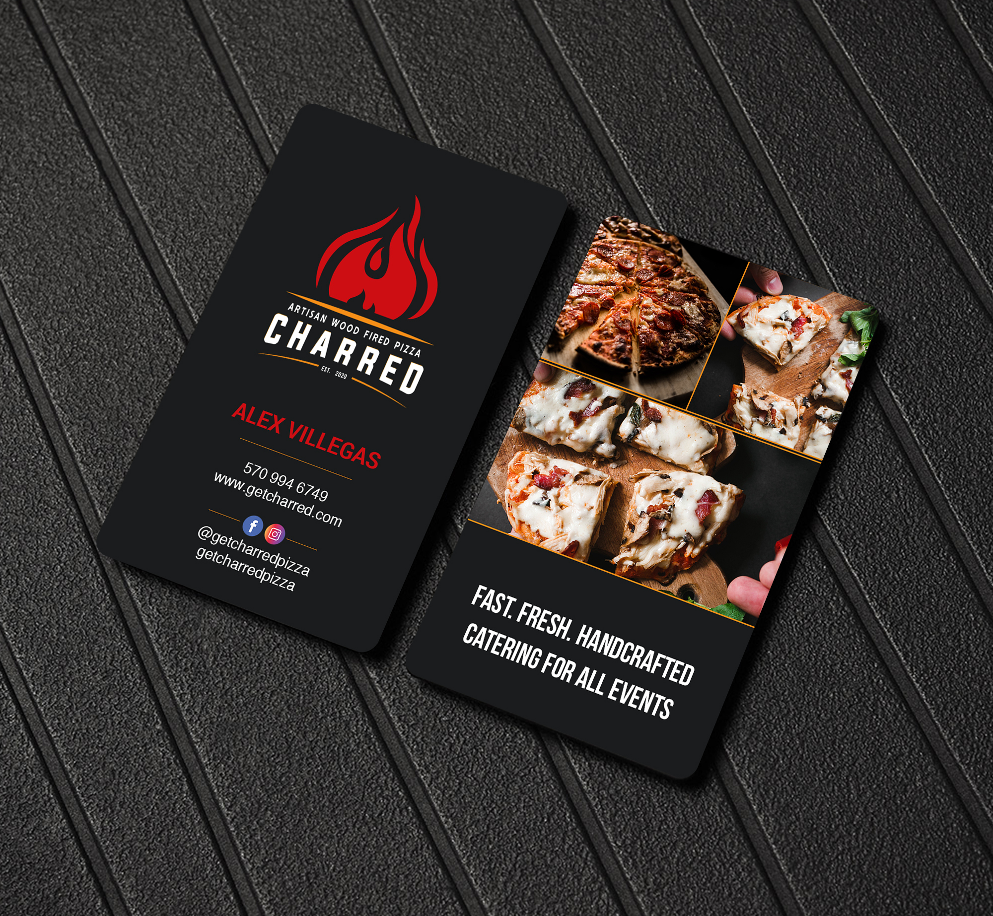 Business Card Design by Creations Box 2015 for Charred Artisan Wood Fired Pizza | Design #25673753