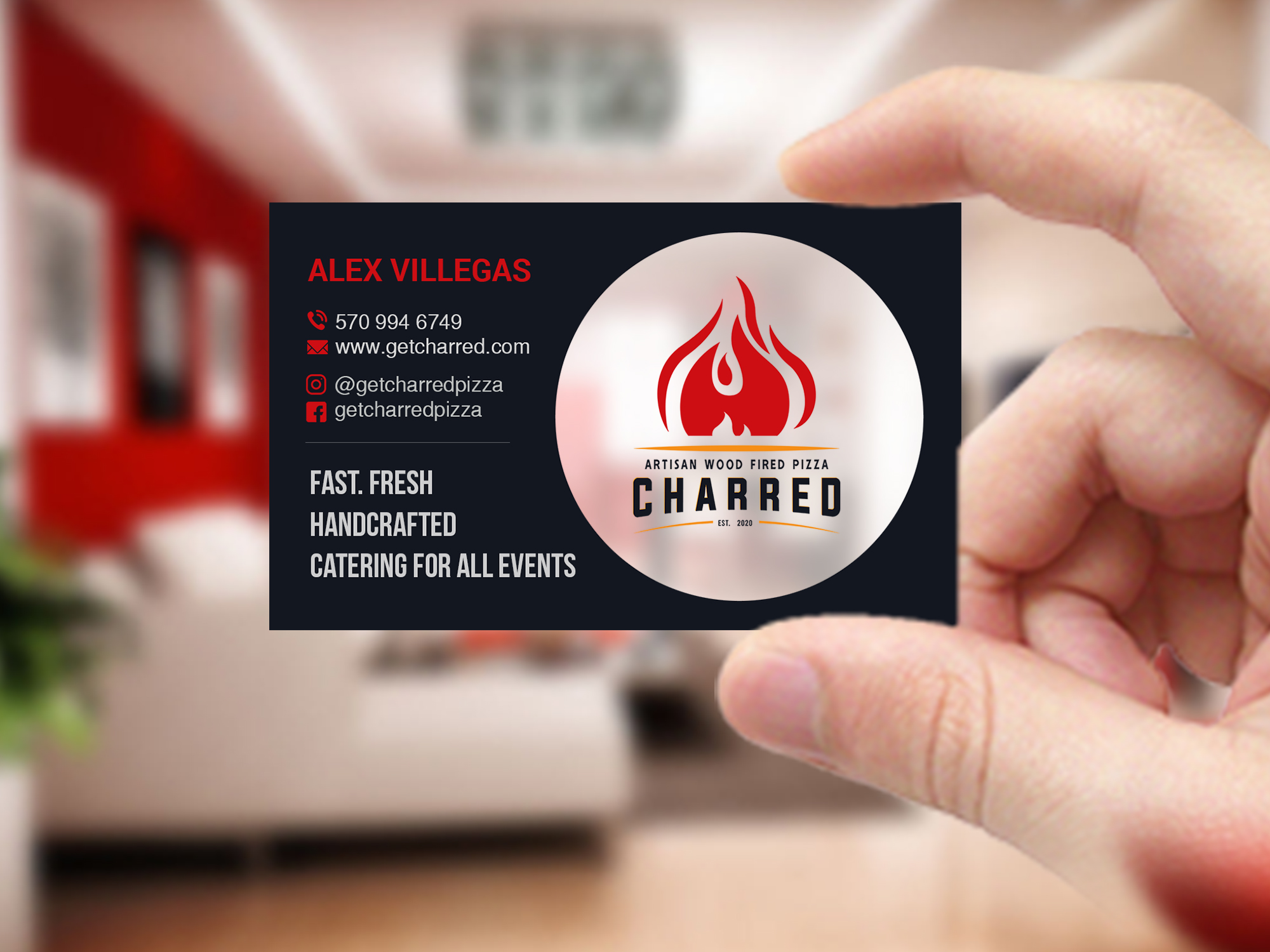 Business Card Design by Creations Box 2015 for Charred Artisan Wood Fired Pizza | Design #25673754