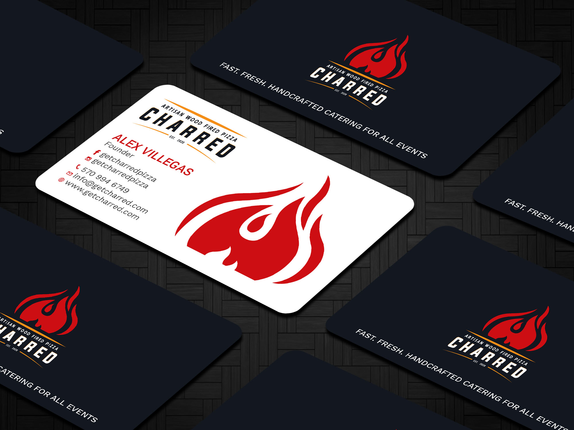 Business Card Design by Tripti Ranjan Gain for Charred Artisan Wood Fired Pizza | Design #25674772