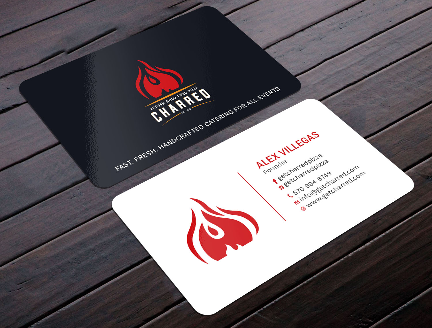 Business Card Design by Tripti Ranjan Gain for Charred Artisan Wood Fired Pizza | Design #25674774