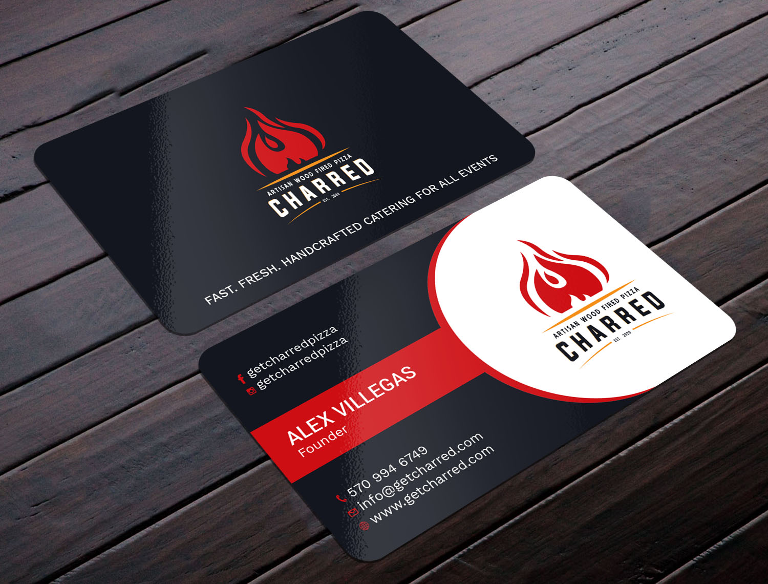 Business Card Design by Tripti Ranjan Gain for Charred Artisan Wood Fired Pizza | Design #25674786