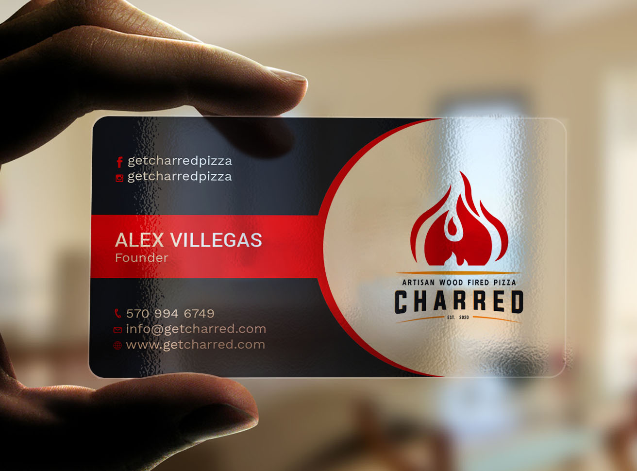 Business Card Design by Tripti Ranjan Gain for Charred Artisan Wood Fired Pizza | Design #25674787