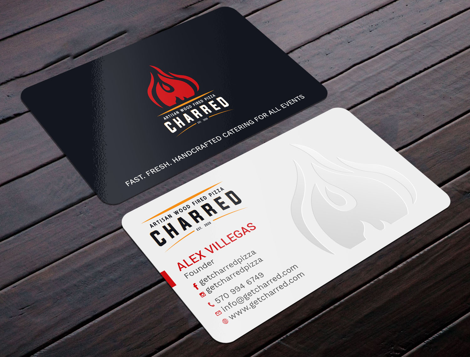 Business Card Design by Tripti Ranjan Gain for Charred Artisan Wood Fired Pizza | Design #25674788