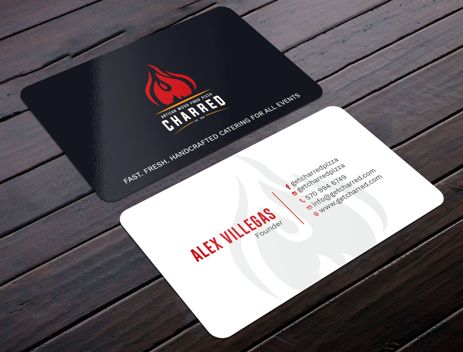 Business Card Design by Tripti Ranjan Gain for Charred Artisan Wood Fired Pizza | Design #25674789