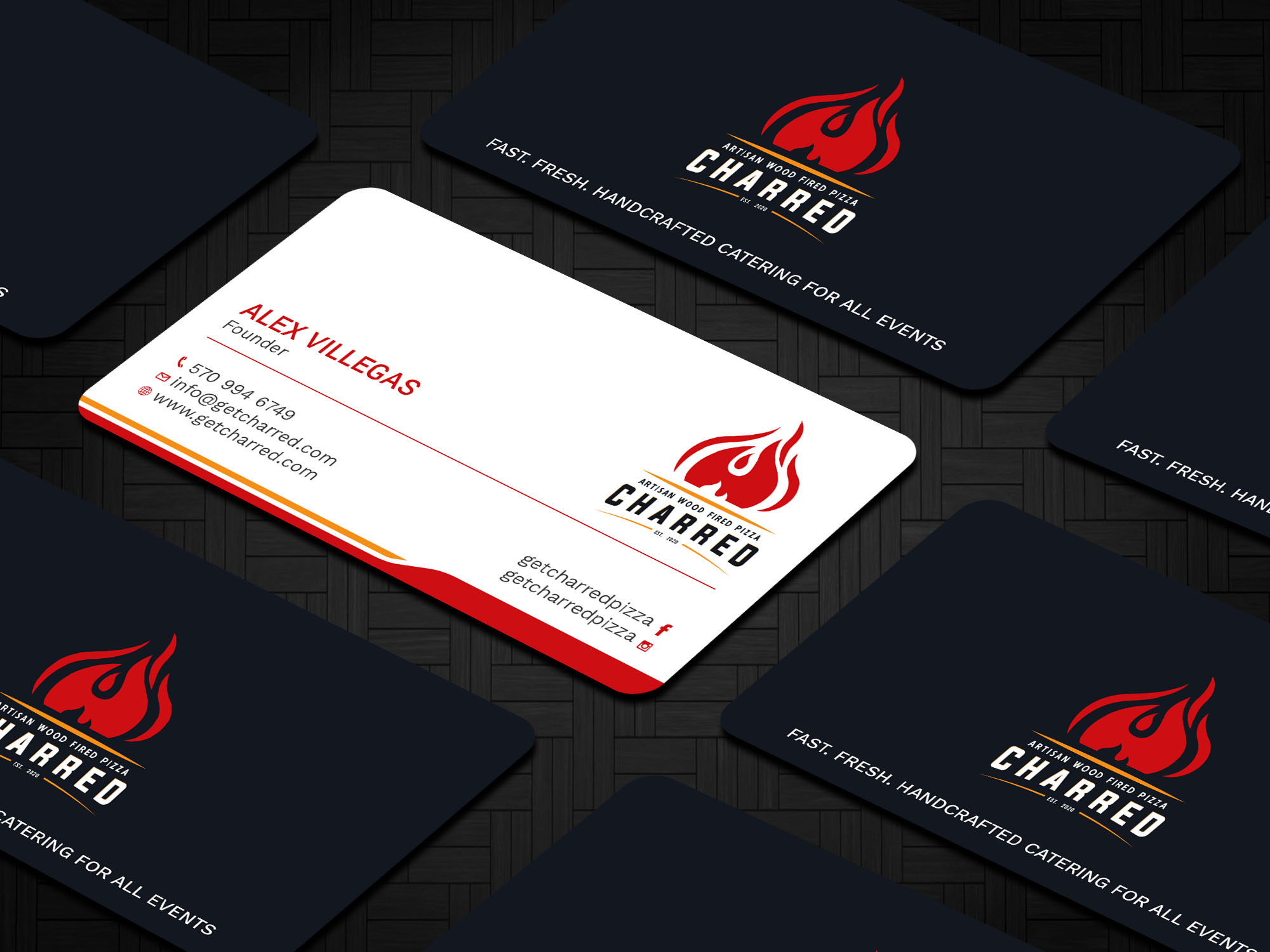 Business Card Design by Tripti Ranjan Gain for Charred Artisan Wood Fired Pizza | Design #25674791
