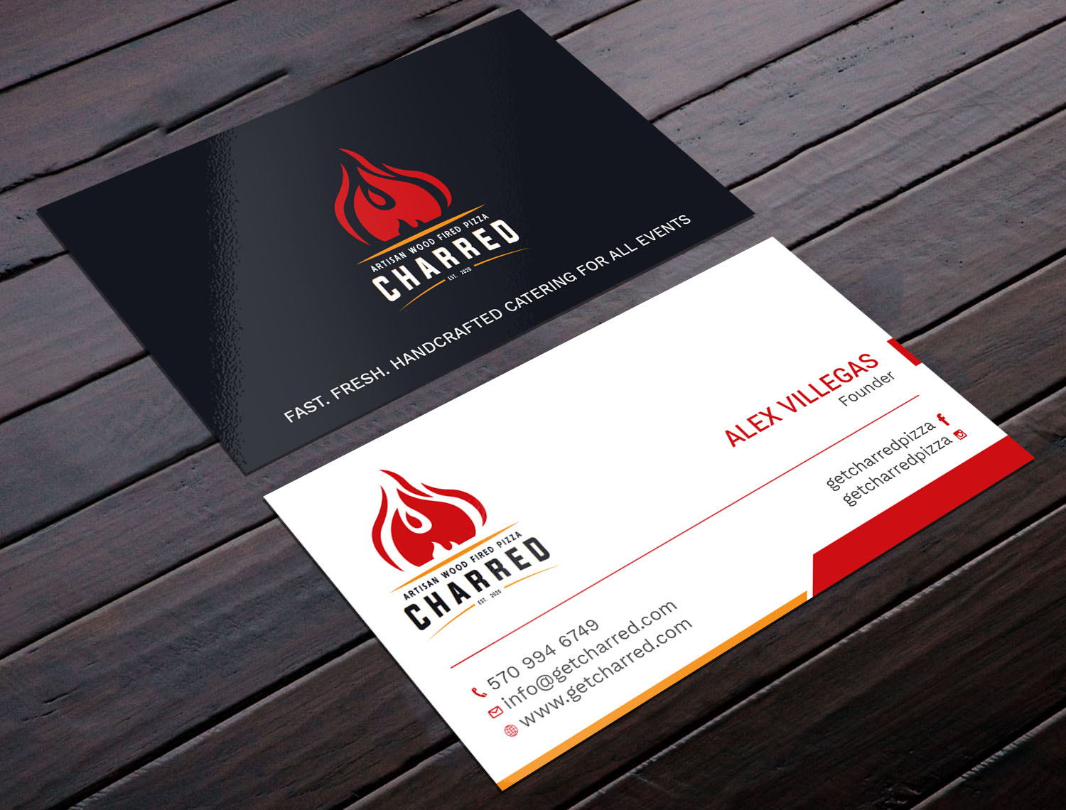 Business Card Design by Tripti Ranjan Gain for Charred Artisan Wood Fired Pizza | Design #25674793