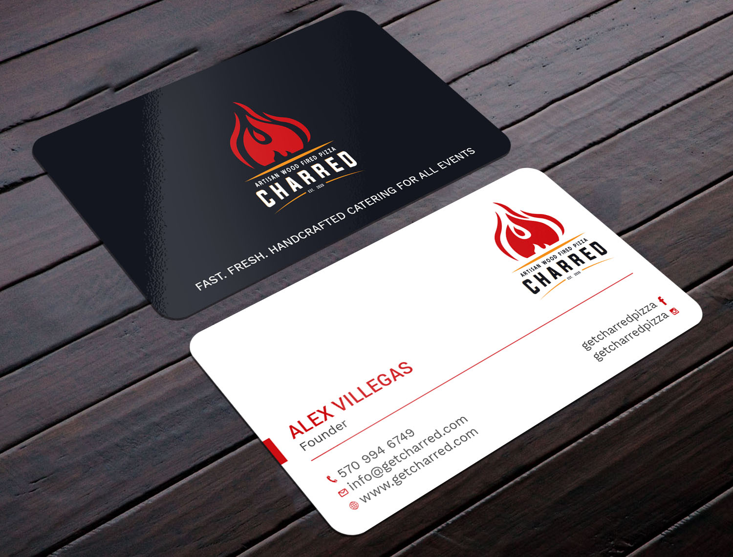 Business Card Design by Tripti Ranjan Gain for Charred Artisan Wood Fired Pizza | Design #25674794