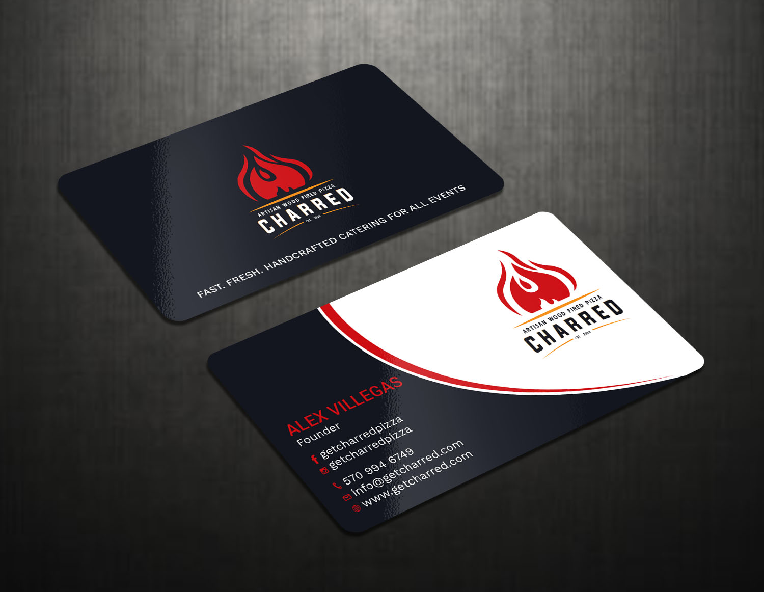 Business Card Design by Tripti Ranjan Gain for Charred Artisan Wood Fired Pizza | Design #25674798