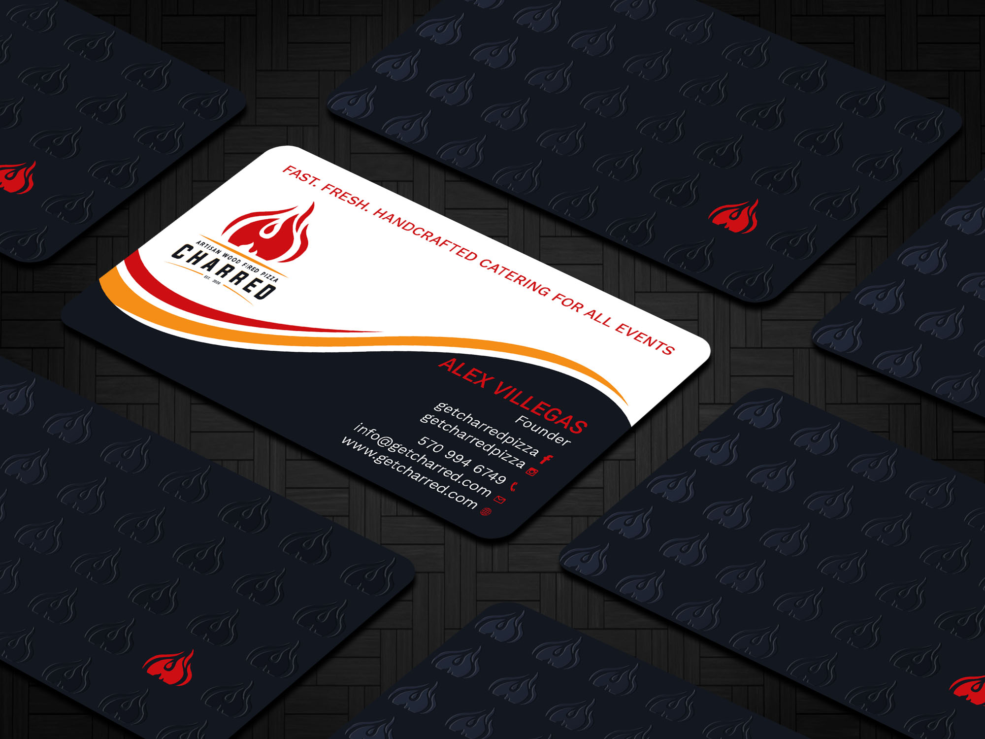 Business Card Design by Tripti Ranjan Gain for Charred Artisan Wood Fired Pizza | Design #25674799