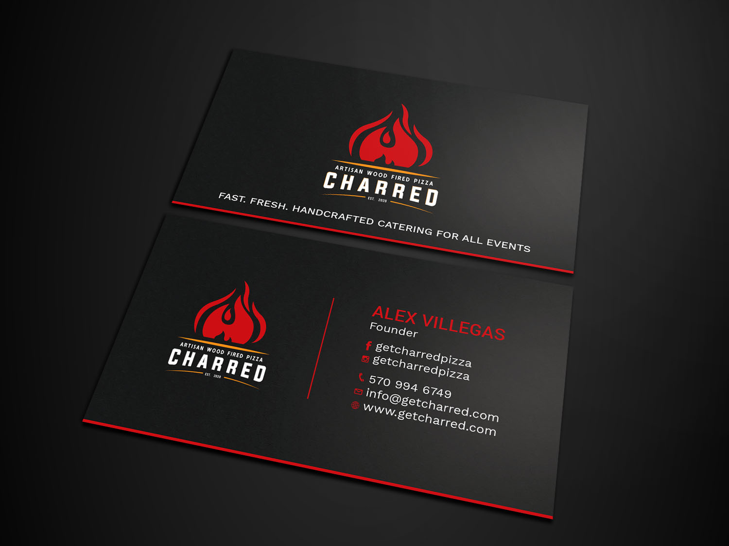 Business Card Design by Tripti Ranjan Gain for Charred Artisan Wood Fired Pizza | Design #25674802