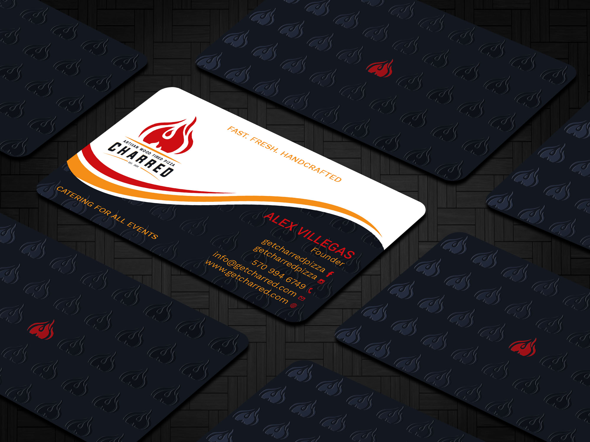 Business Card Design by Tripti Ranjan Gain for Charred Artisan Wood Fired Pizza | Design #25678722