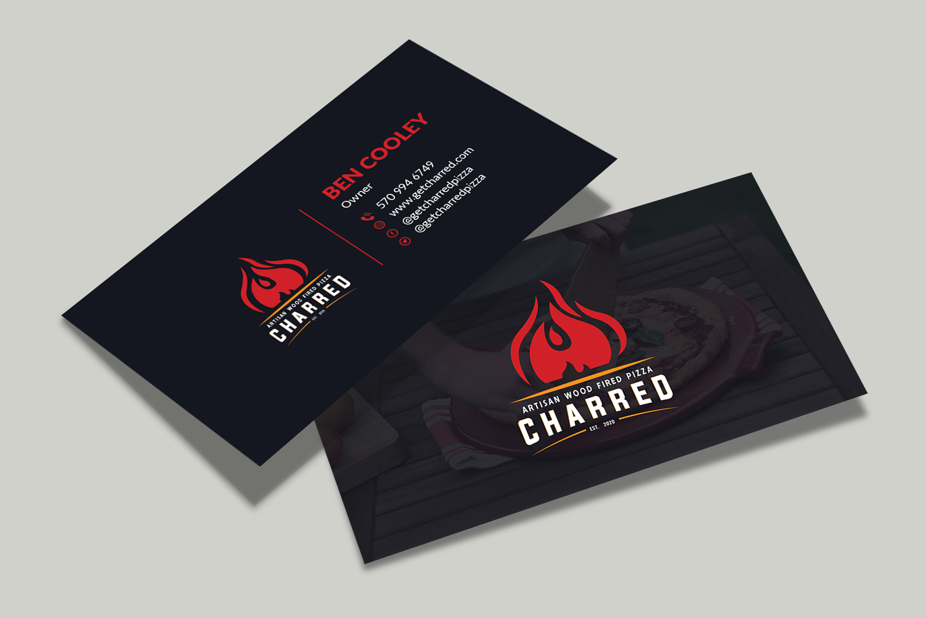 Diseño de Tarjeta de Presentación por Musa. A para Charred Artisan Wood Fired Pizza | Diseño #25660993