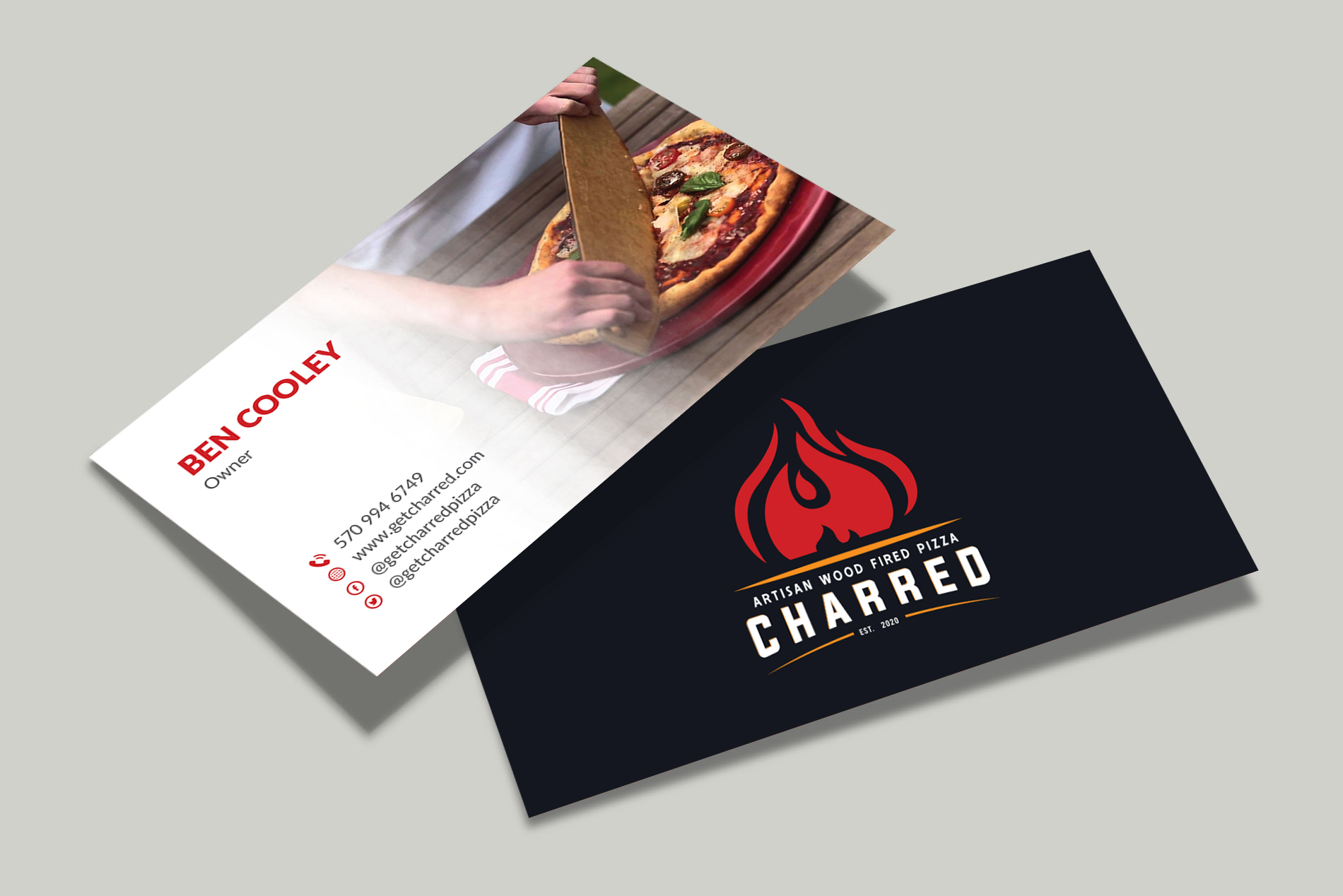 Business Card Design by Musa. A for Charred Artisan Wood Fired Pizza | Design #25660994