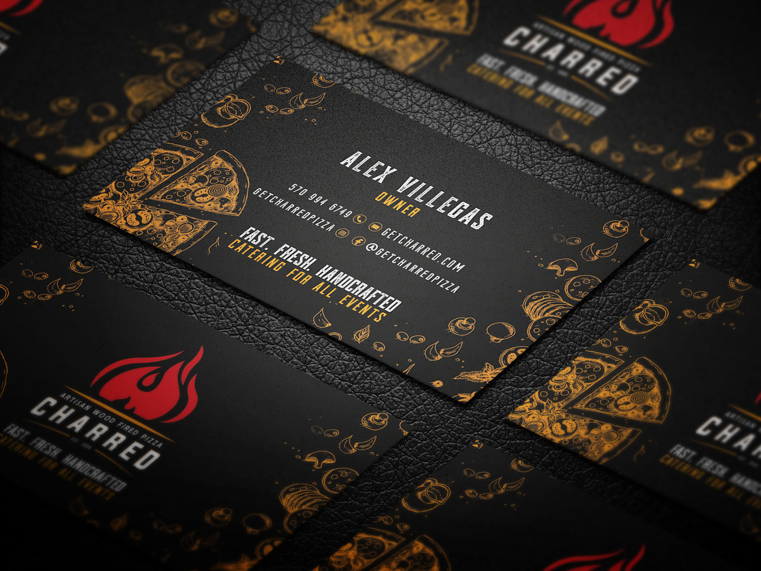 Business Card Design by SyncFuse™ Solutions for Charred Artisan Wood Fired Pizza | Design #25664446