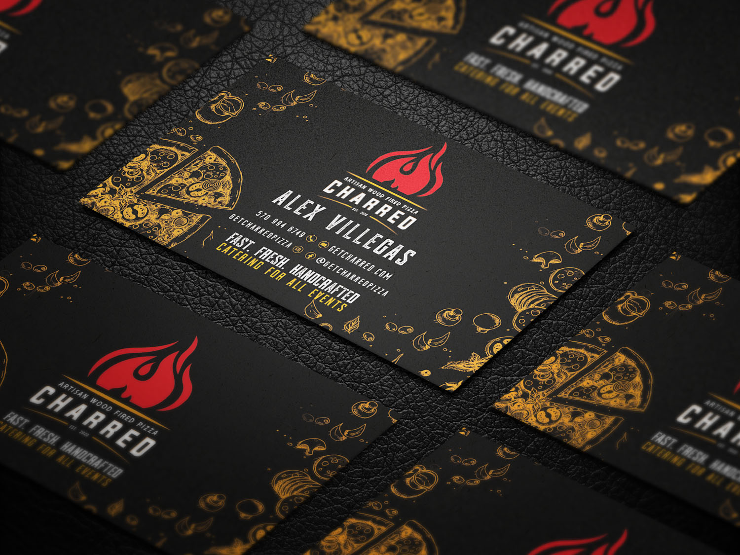 Business Card Design by SyncFuse™ Solutions for Charred Artisan Wood Fired Pizza | Design #25664464