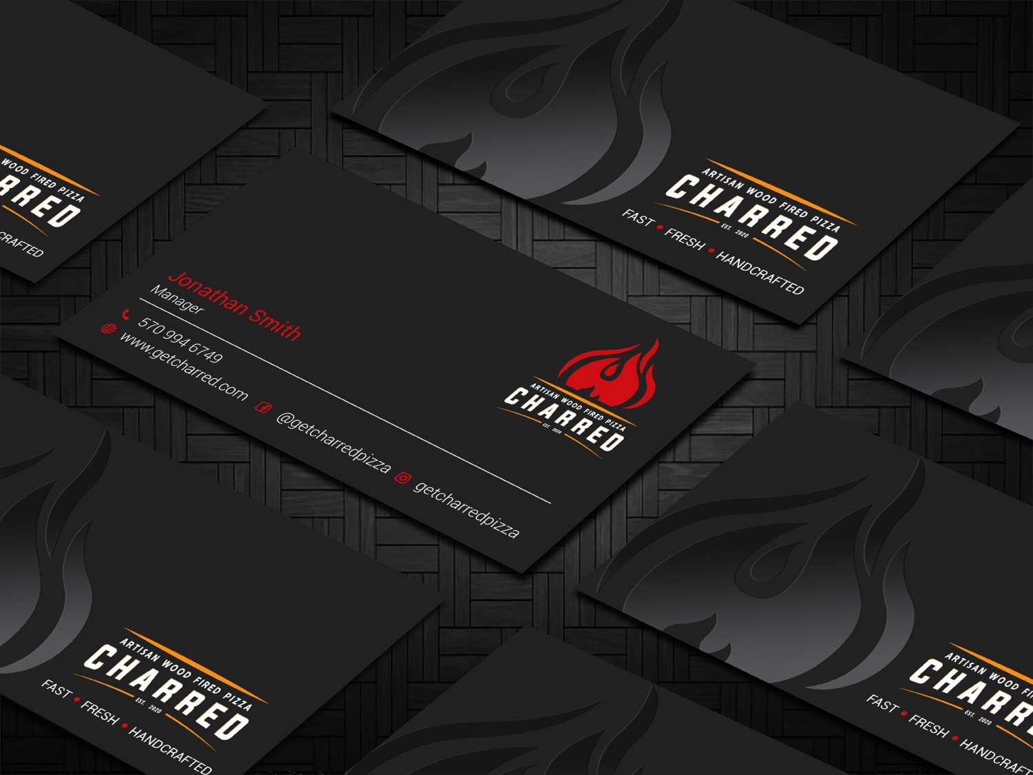 Business Card Design by Imagine design000 for Charred Artisan Wood Fired Pizza | Design #25668771