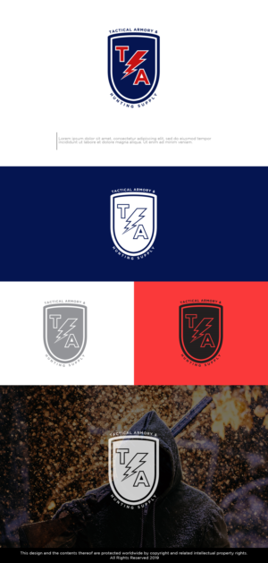 TACTICAL ARMORY & (ARCHED ACROSS THE TOP), HUNTING SUPPLY ACROSS THE BOTTOM | Logo Design by Kim Ji