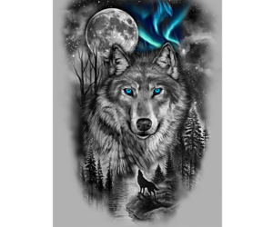 Mysterious Wolf by moonlight with ice blue eyes  | Diseño de Tatuaje por Jezzus