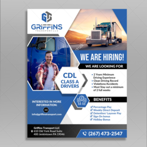 I have a transportation trucking company and I’m expanding and hiring drivers  | Design de Flyer par DA.