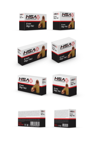 HSA Ammunition chip board folding ammuniton boxes for retail sale | Packaging Design by Shark1