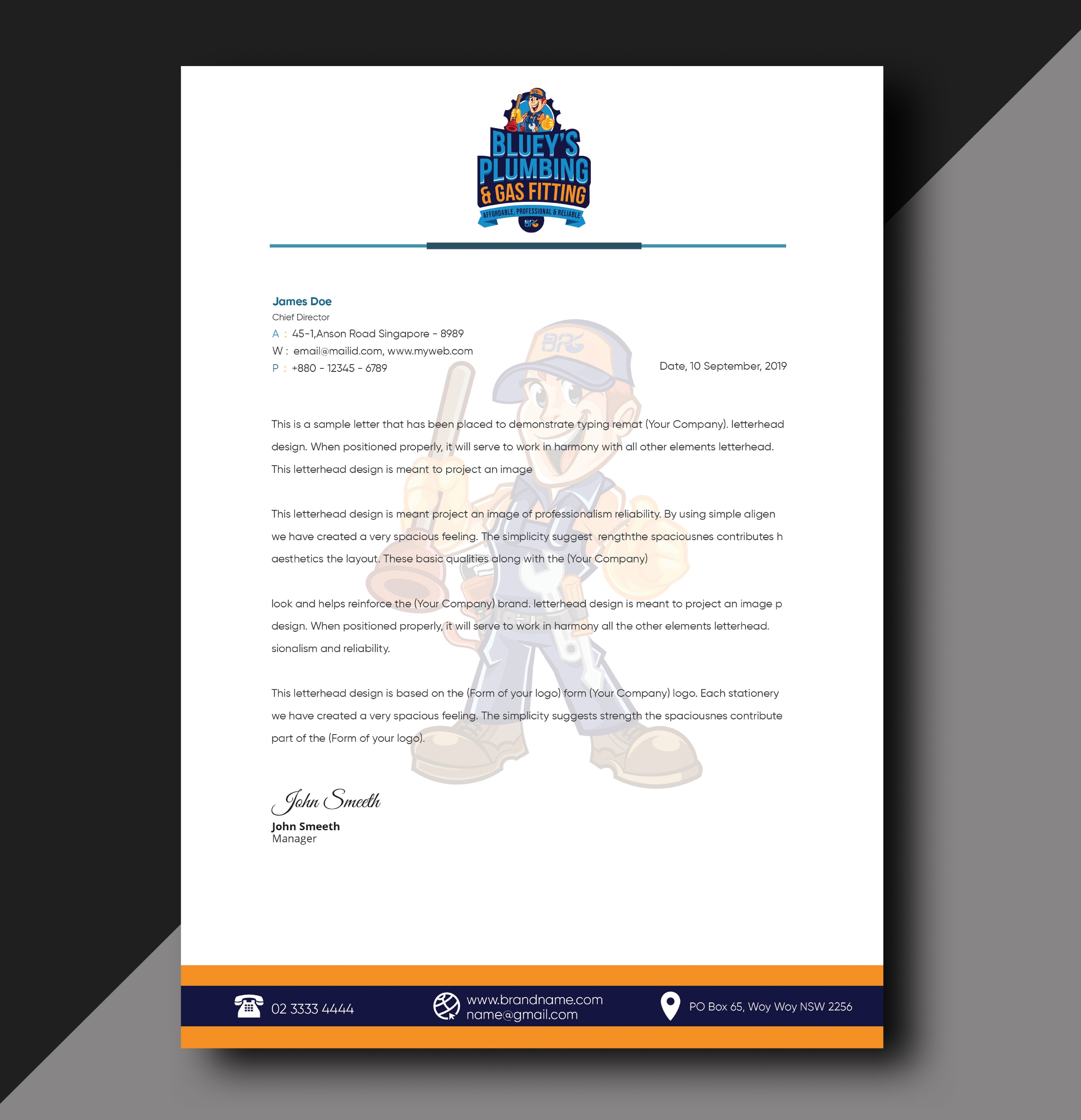 Letterhead Design by Shamim_Design for www.blueysplumbing.com.au | Design #25849889