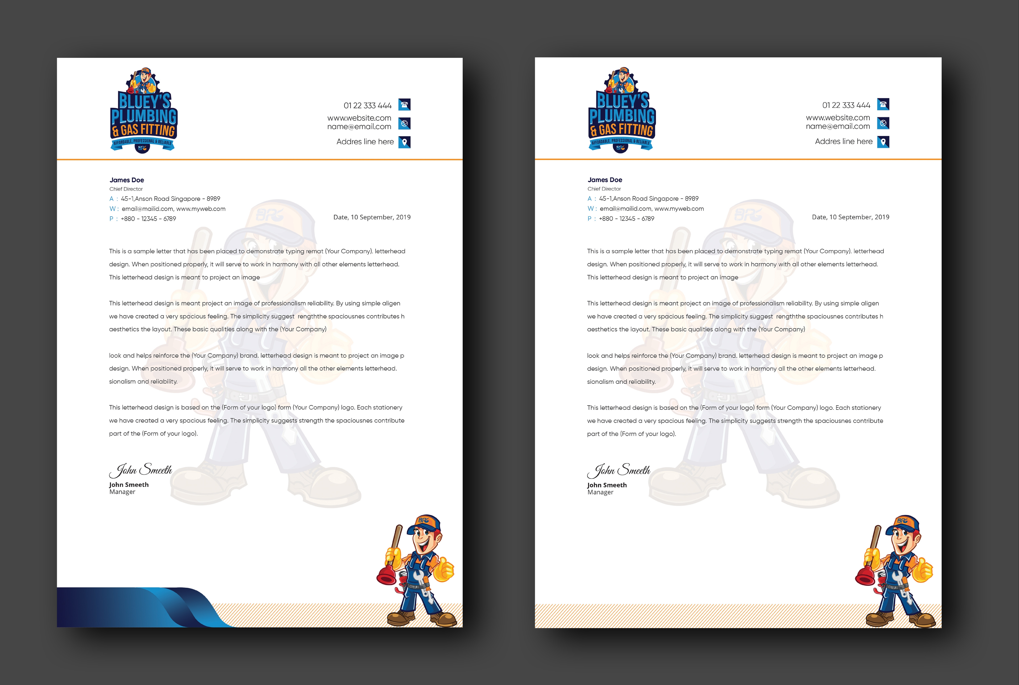 Letterhead Design by Shamim_Design for www.blueysplumbing.com.au | Design #25849895