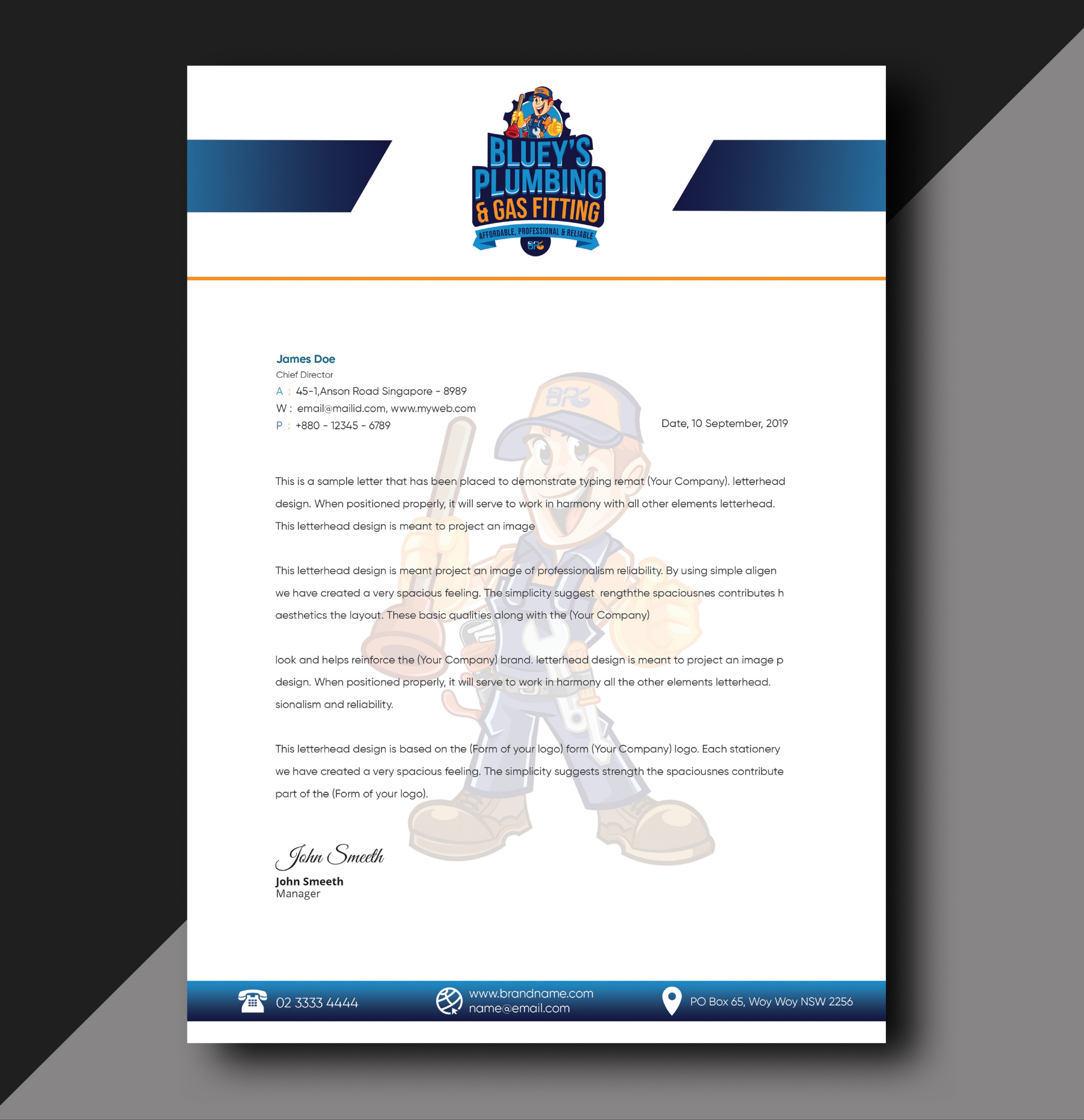 Letterhead Design by Shamim_Design for www.blueysplumbing.com.au | Design #25849897