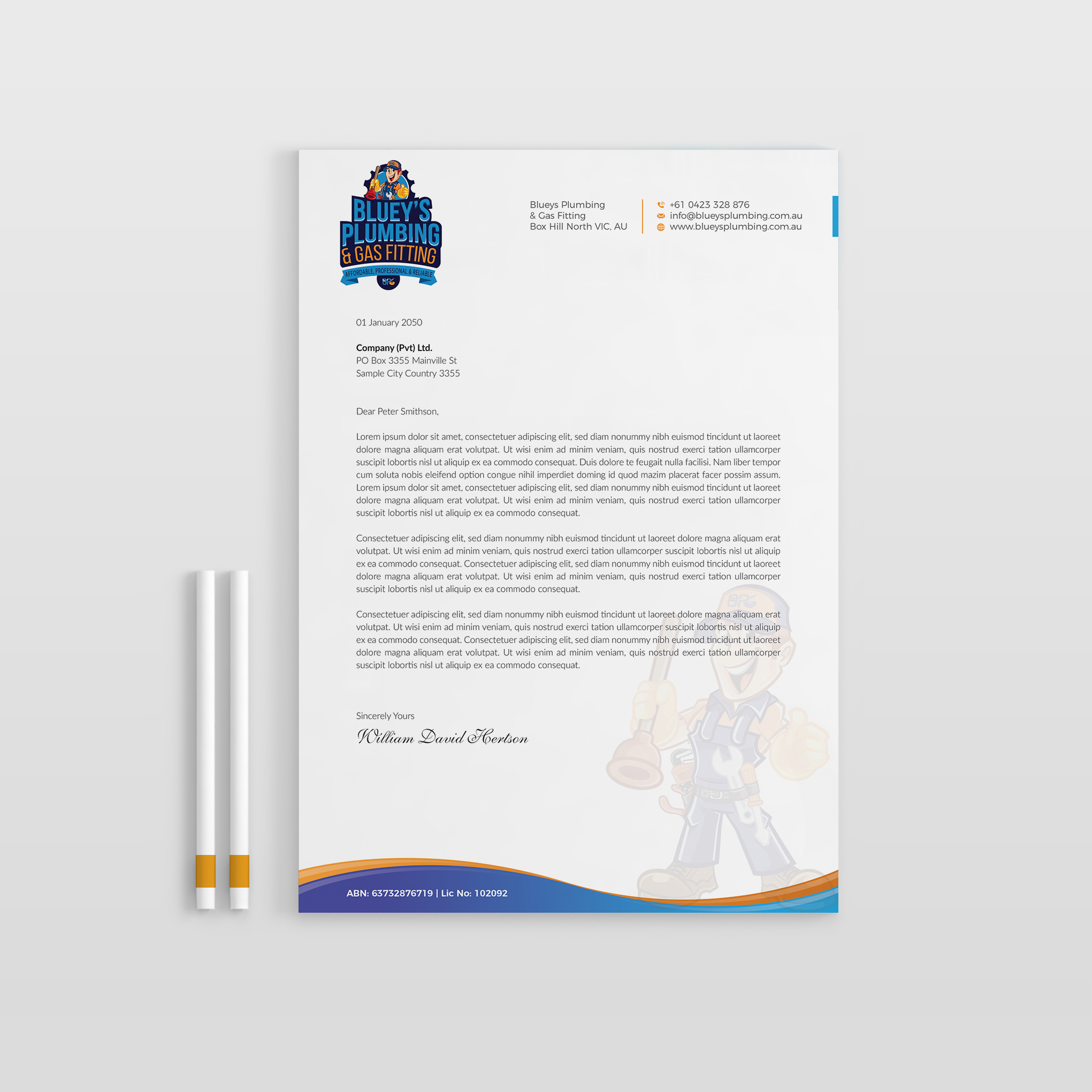 Letterhead Design by OxonoArt for www.blueysplumbing.com.au | Design #25854328