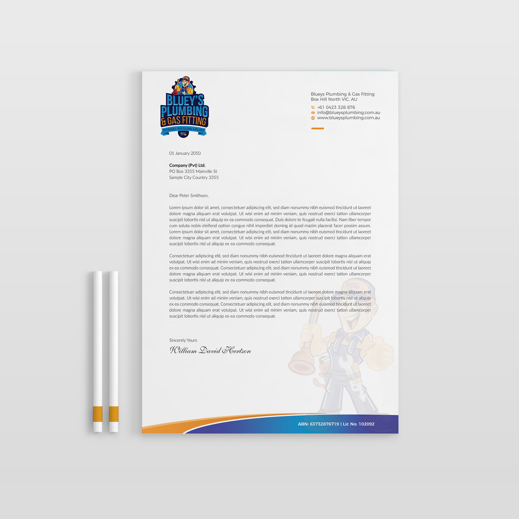 Letterhead Design by OxonoArt for www.blueysplumbing.com.au | Design #25855696