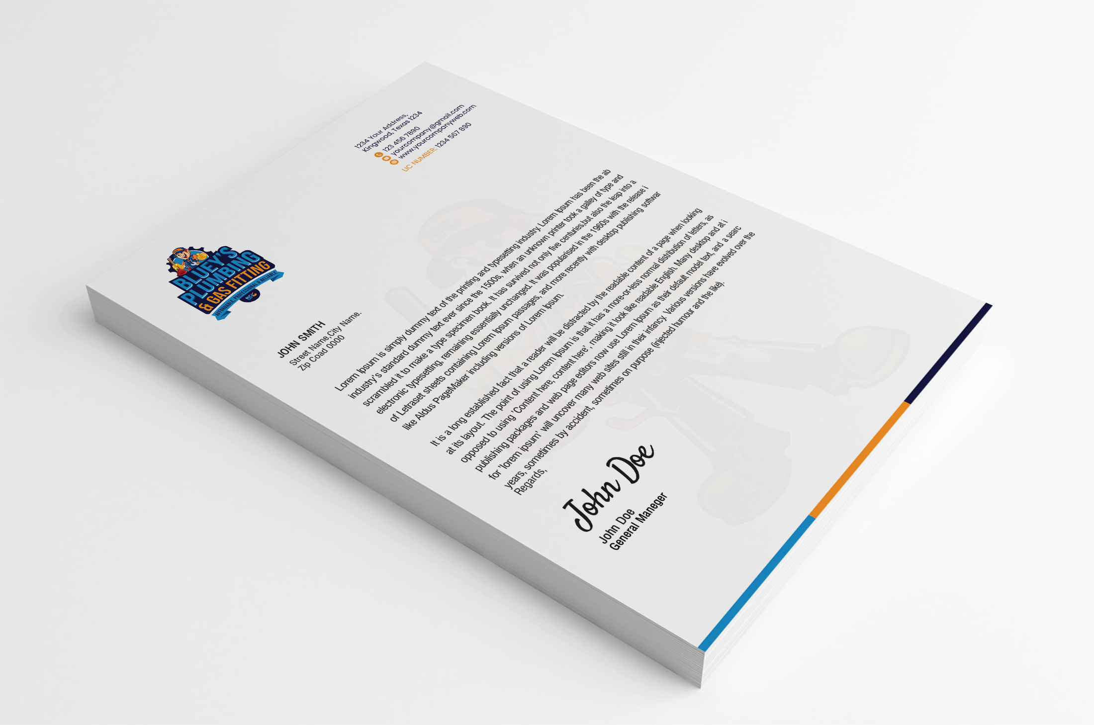 Letterhead Design by SL Designer for www.blueysplumbing.com.au | Design #25850757