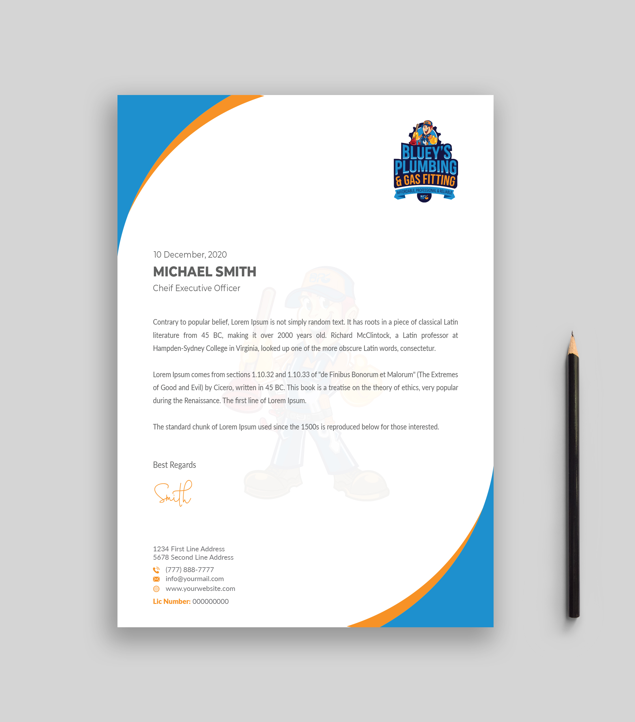 Letterhead Design by Musa. A for www.blueysplumbing.com.au | Design #25849354