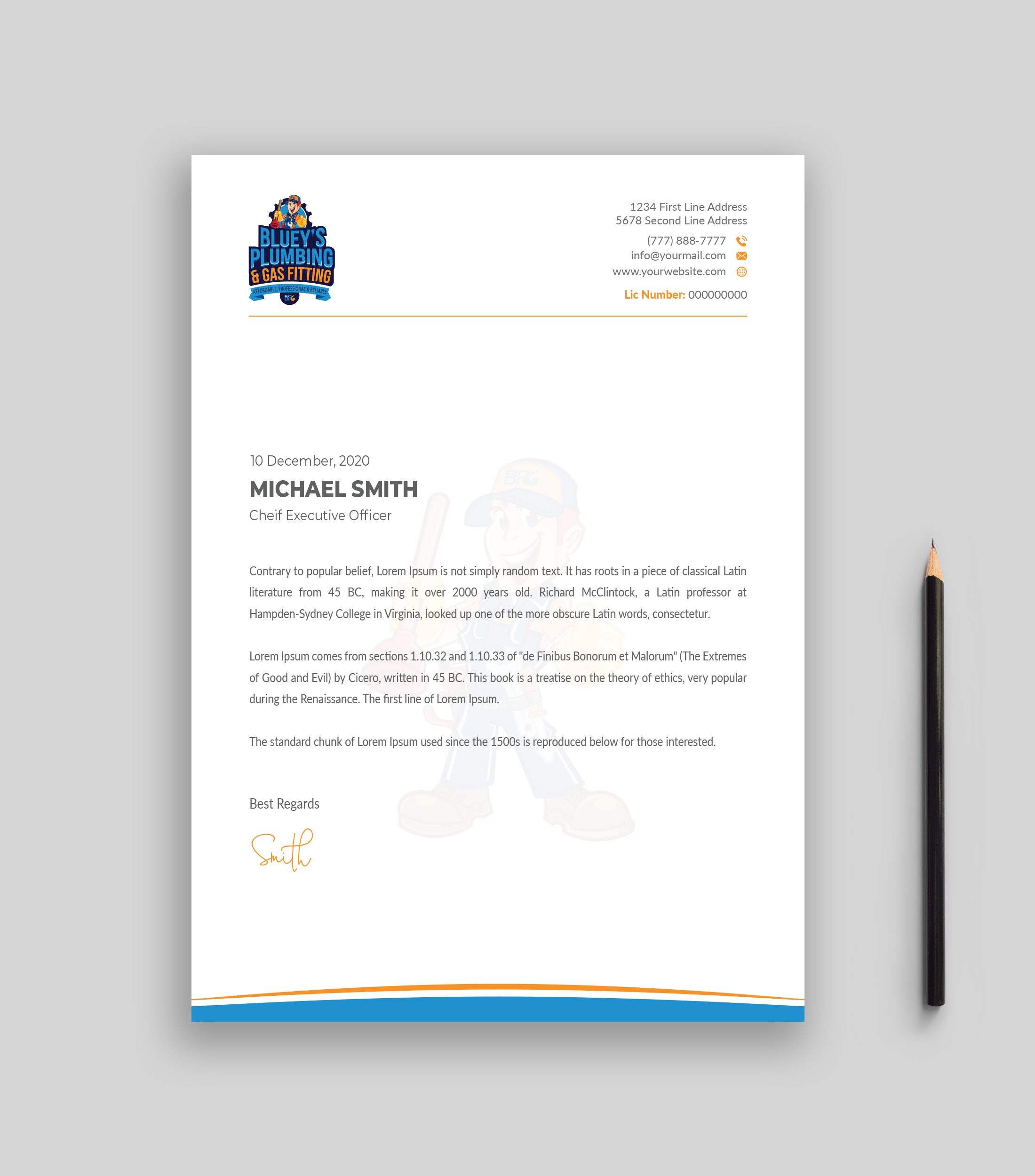 Letterhead Design by Musa. A for www.blueysplumbing.com.au | Design #25849355