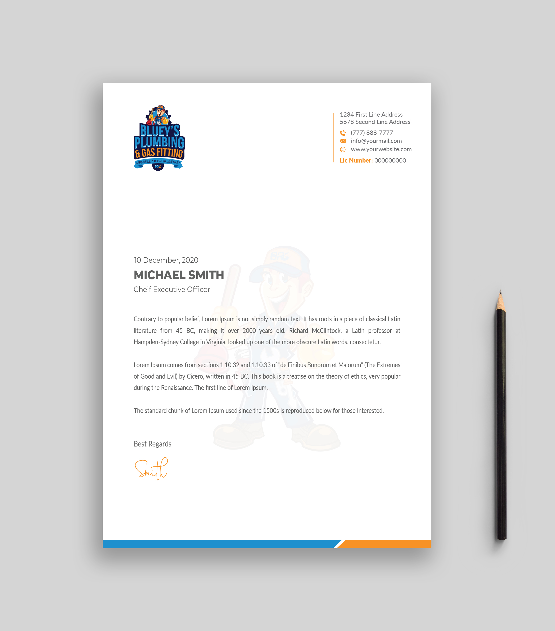 Letterhead Design by Musa. A for www.blueysplumbing.com.au | Design #25849357