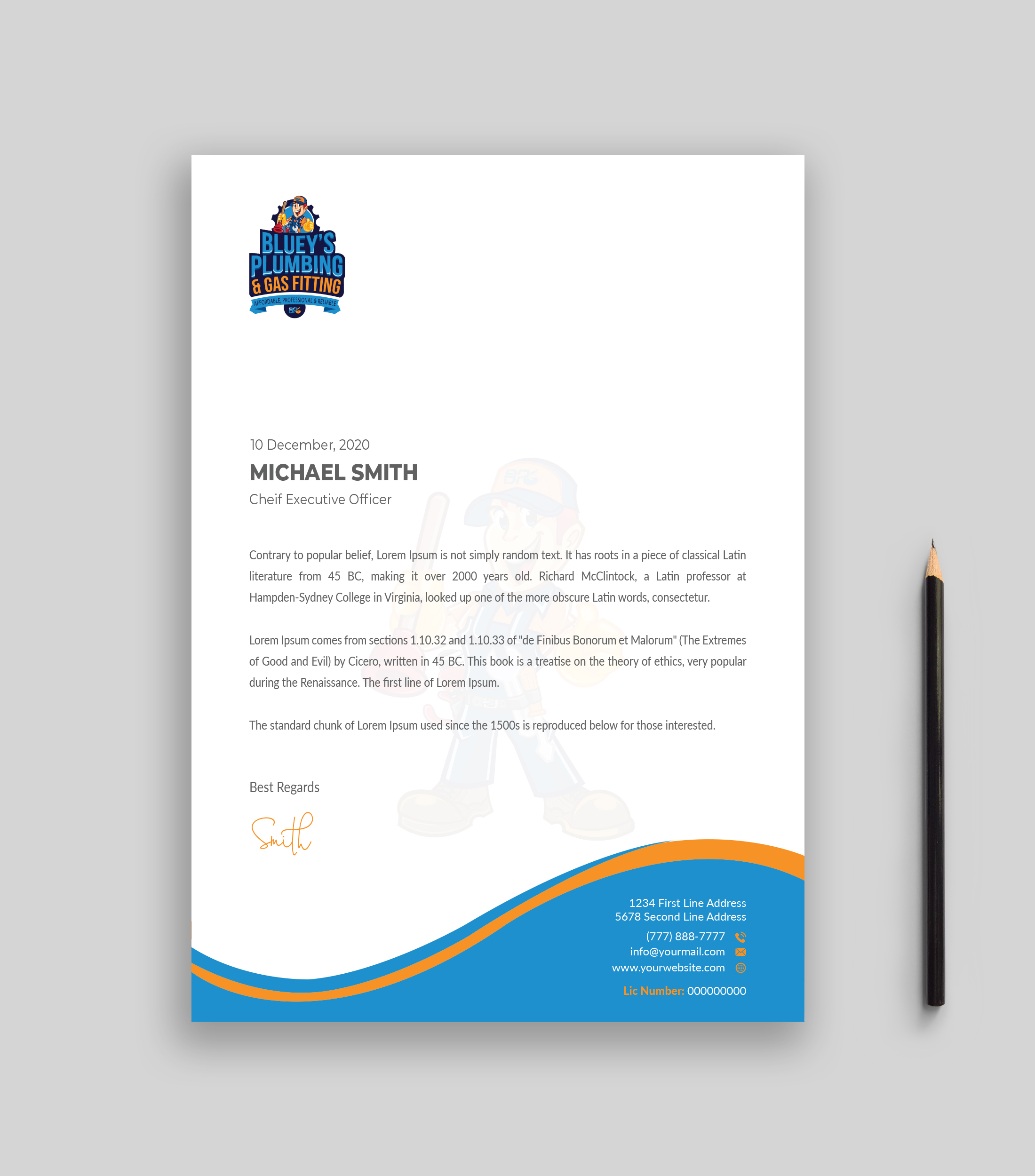 Letterhead Design by Musa. A for www.blueysplumbing.com.au | Design #25849434