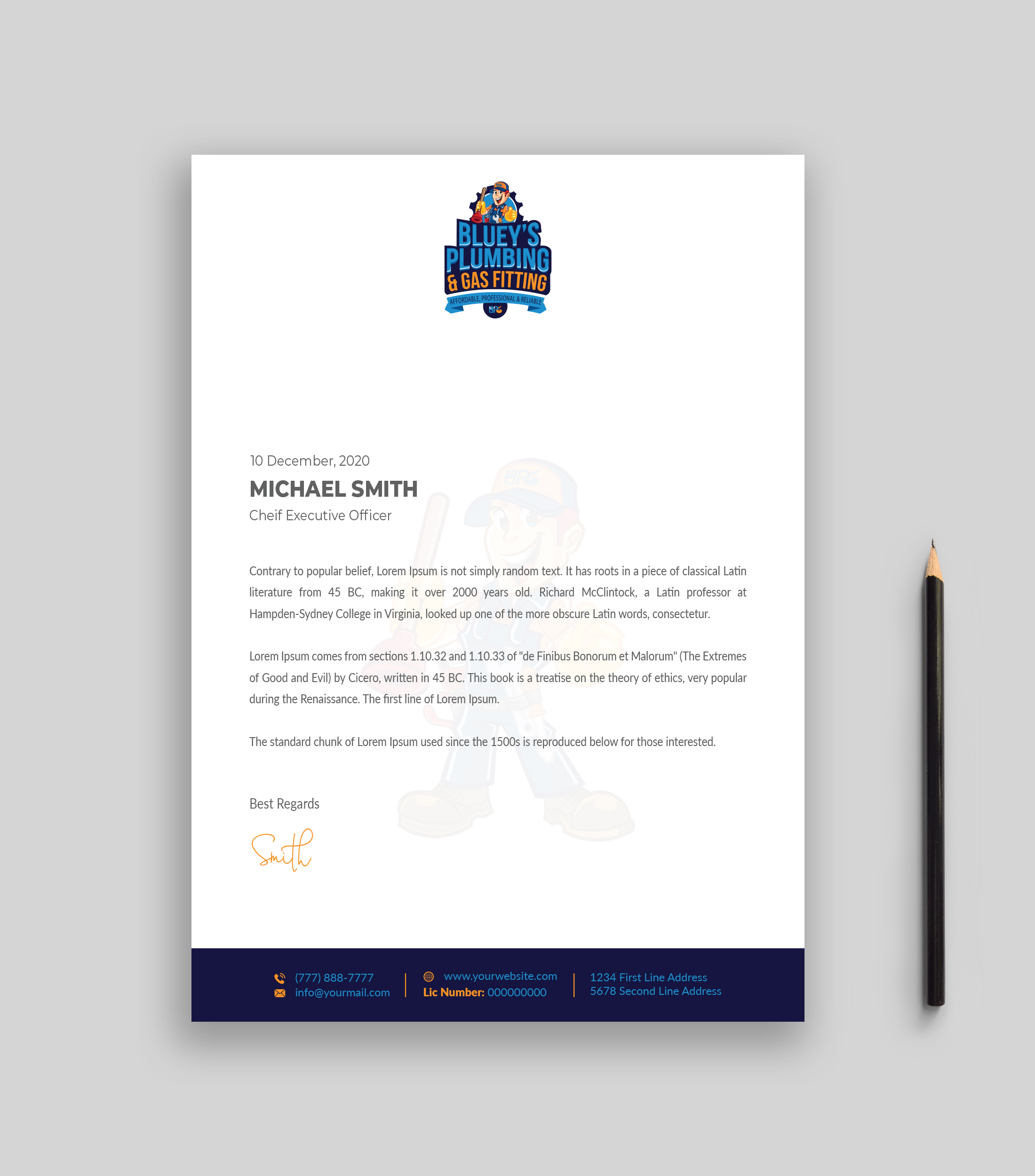 Letterhead Design by Musa. A for www.blueysplumbing.com.au | Design #25852243