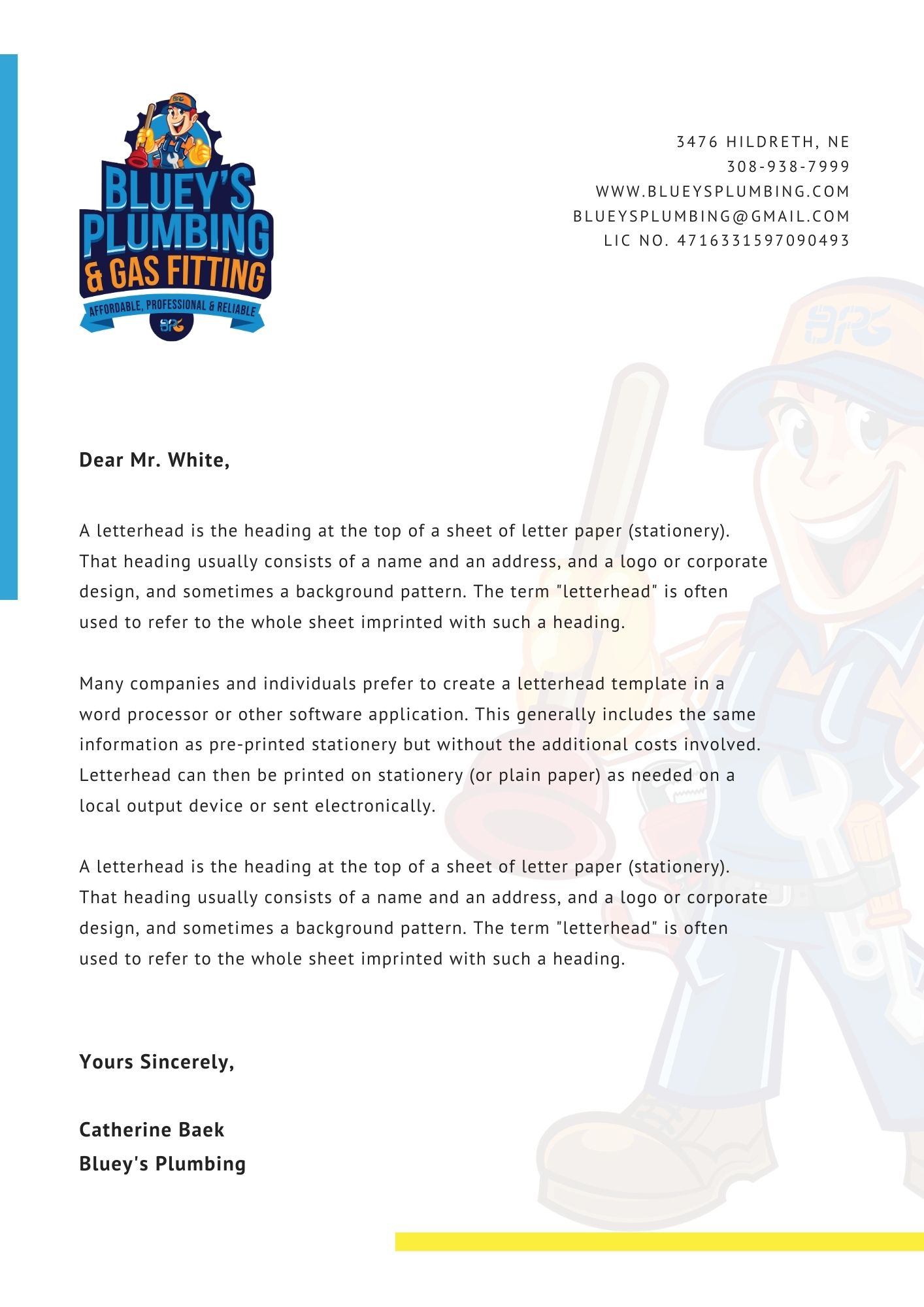 Diseño de Membrete por SonaDesigns para www.blueysplumbing.com.au | Diseño #25856621