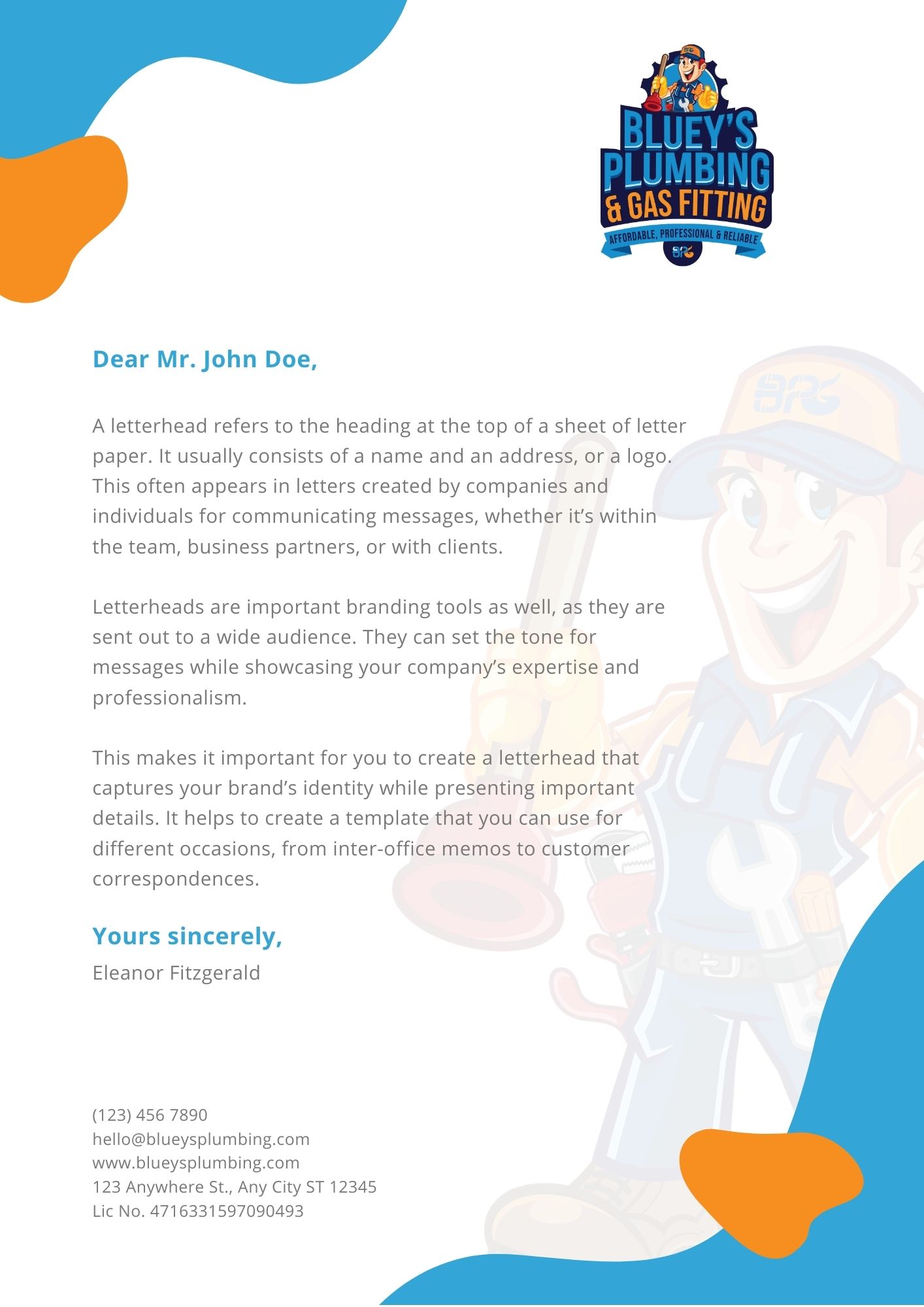 Letterhead Design by SonaDesigns for www.blueysplumbing.com.au | Design #25856623