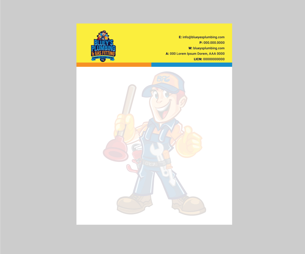Letterhead Design by sammovilka for www.blueysplumbing.com.au | Design #25849927