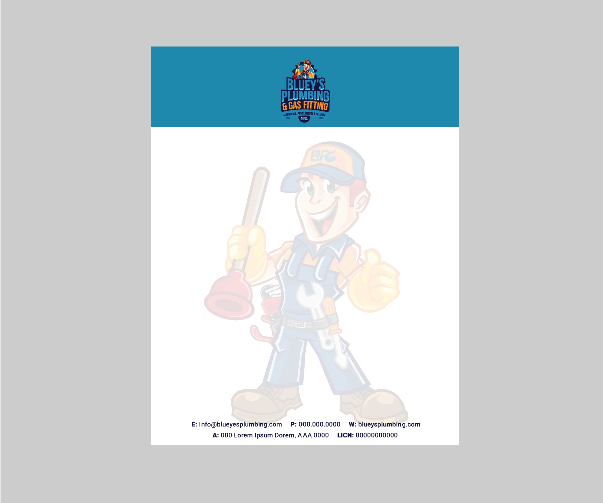 Letterhead Design by sammovilka for www.blueysplumbing.com.au | Design #25856007