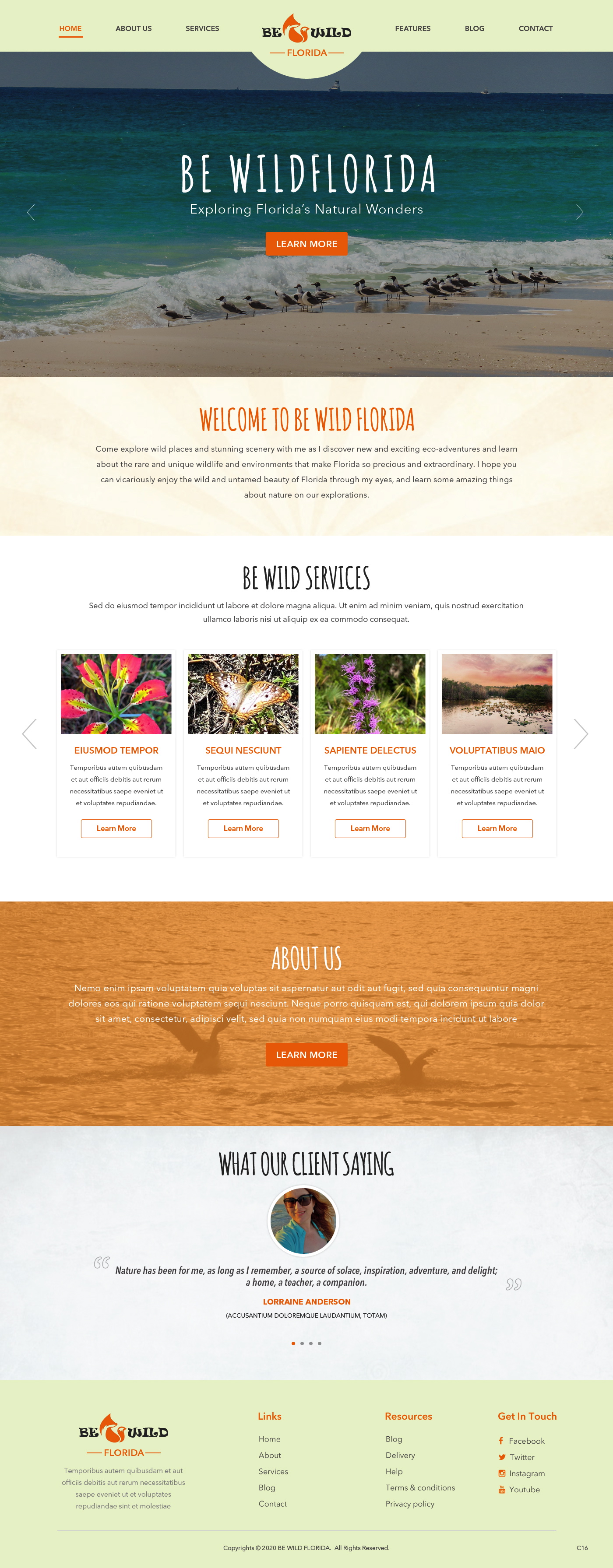 Wordpress Design by pb for Be Wild Florida  | Design #25846467