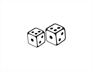 2 six sided dice sitting flat next to each other on a horizontal landscape plane with the "3" sides in a "V" | Logo Design by BNdesigner