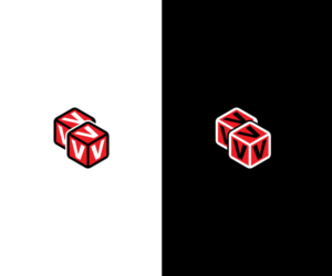 2 six sided dice sitting flat next to each other on a horizontal landscape plane with the "3" sides in a "V" | Logo Design by uitaki