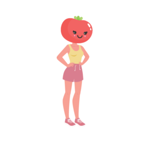 Ms. Tomato Head Character of female fitness coach doing a workout with a tomato head | Diseño Gráfico por desainerd