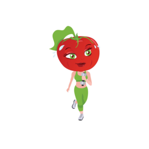 Ms. Tomato Head Character of female fitness coach doing a workout with a tomato head | Grafik-Design von Natasa m.